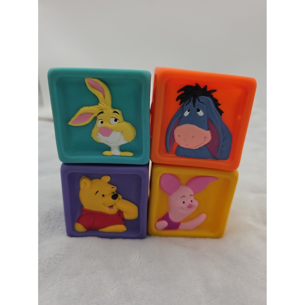 Vintage Disney Winnie The Pooh & Friends Blocks Set 4 Soft Rubber Toy Cute